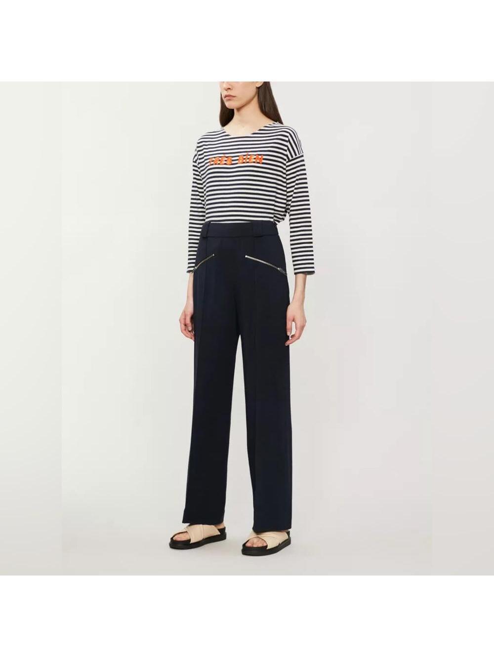 NEW The Kooples Zip Detail Blue Wide-Leg Trousers Pants, Size EU 32 US 0